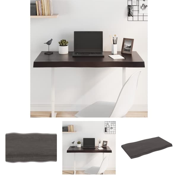 The Living Store bordplade 100x60x(2-6) cm naturlig kant behandlet træ mørkebrun -  Bordplader