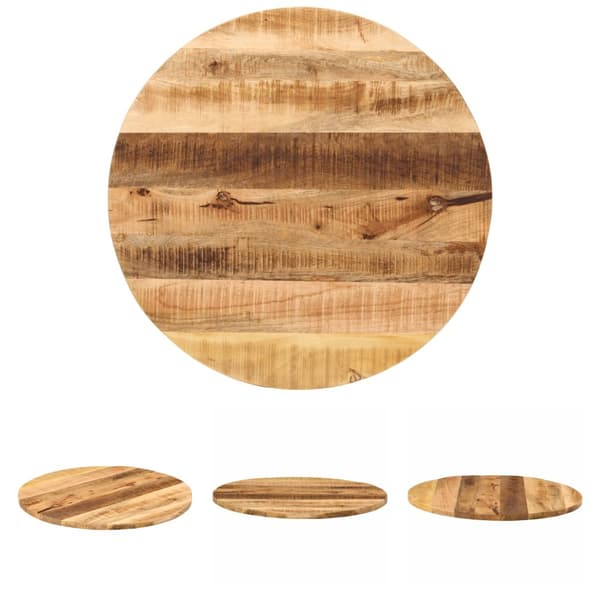 The Living Store bordplade Ø70x2,5 cm rund massivt ru mangotræ - Bordplader