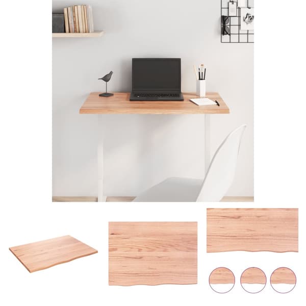 The Living Store bordplade 80x60x2 cm behandlet massivt eg lysebrun -  Bordplader