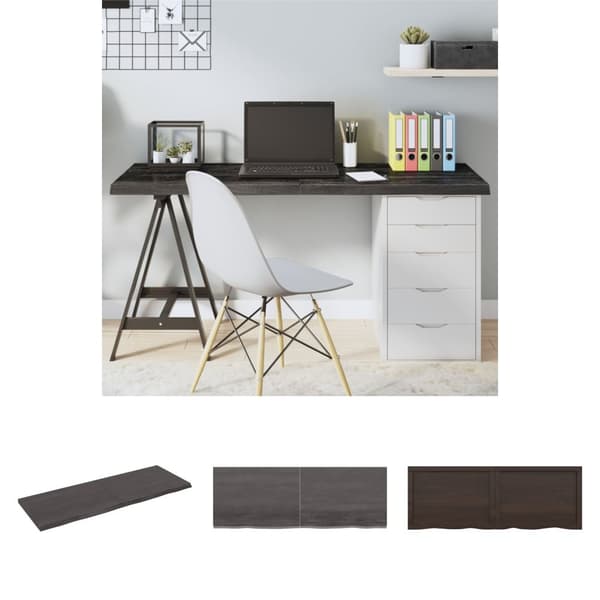 The Living Store bordplade 140x50x(2-4) cm behandlet massivt egetræ mørkebrun -  Bordplader