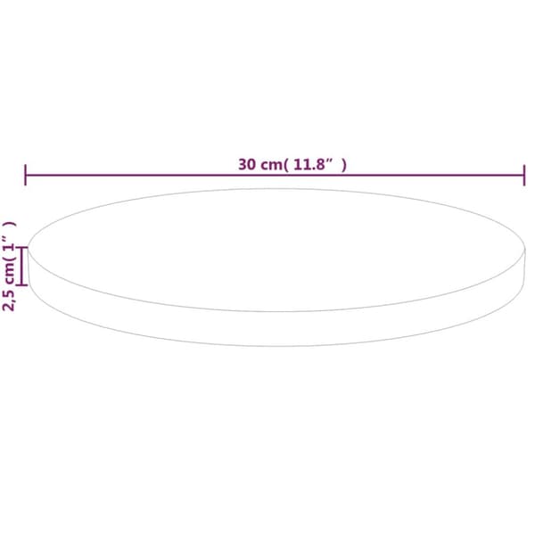The Living Store rund bordplade Ø30x2,5 cm ubehandlet massivt egetræ - Bordplader