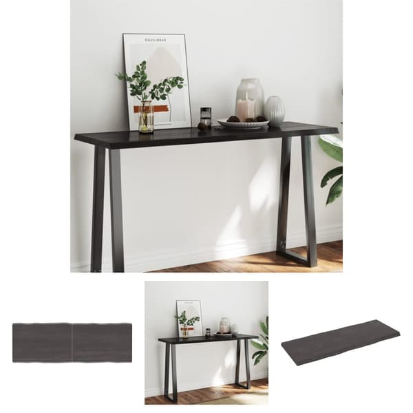 The Living Store bordplade 140x50x(2-4) cm naturlig kant behandlet træ mørkebrun -  Bordplader