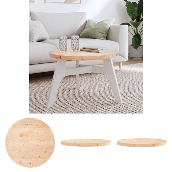 The Living Store bordplade Ø60x3 cm rund massivt fyrretræ - Bordplader
