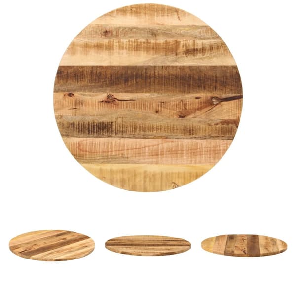 The Living Store bordplade Ø70x1,5 cm rund massivt ru mangotræ - Bordplader