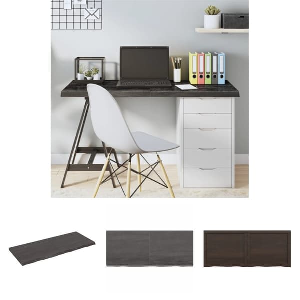 The Living Store bordplade 120x50x(2-4) cm behandlet massivt egetræ mørkebrun -  Bordplader