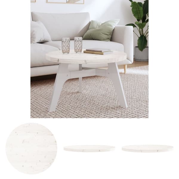 The Living Store Bordsskiva rund vit Ø70x3 cm massiv furu -  Bordsskivor