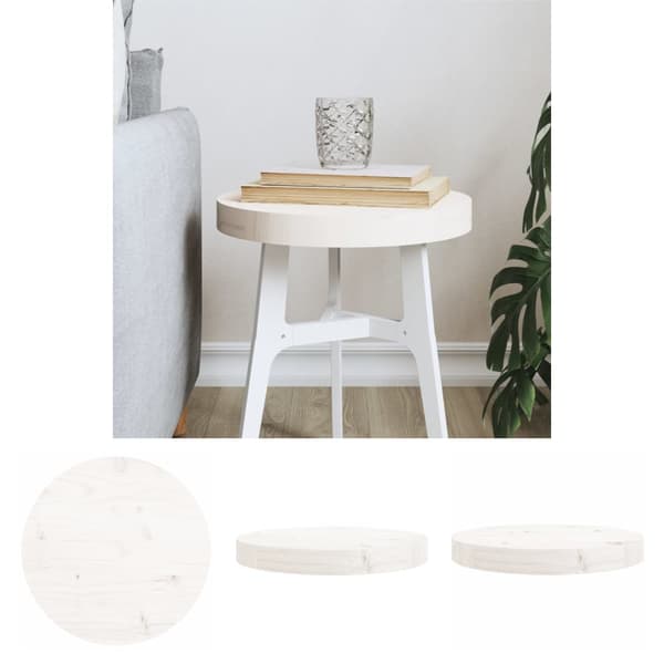 The Living Store Bordsskiva vit Ø30x3 cm massiv furu - Bordsskivor