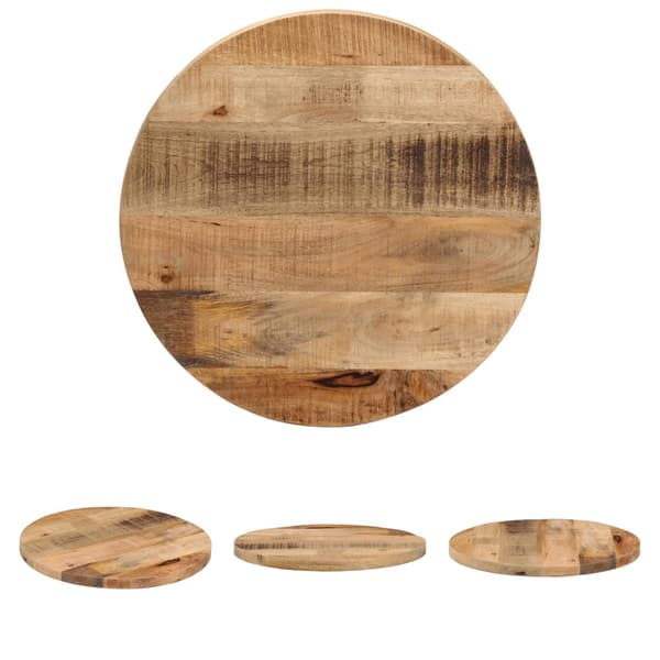 The Living Store bordplade Ø50x3,8 cm rund massivt ru mangotræ - Bordplader