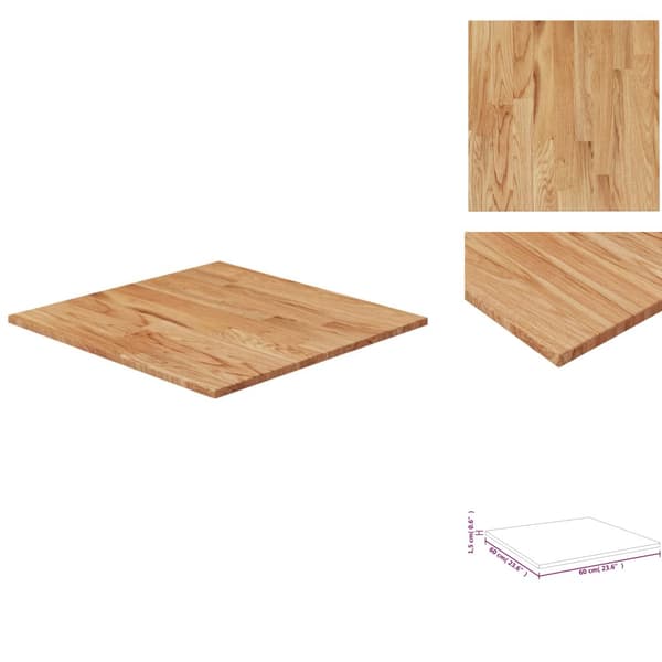 Bordplader - Living firkantet bordplade 60x60x1,5 cm behandlet massivt eg lysebrun
