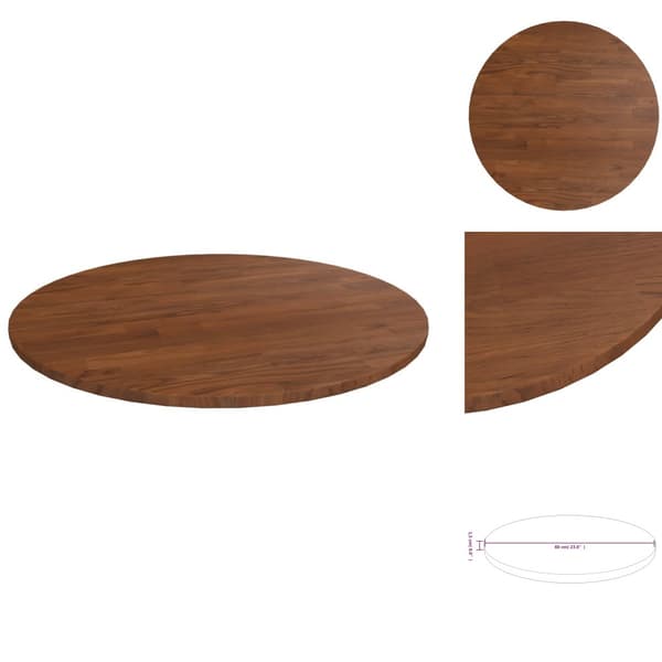 Bordsskivor - Living Rund bordsskiva mörkbrun Ø60x1,5 cm behandlad massiv ek