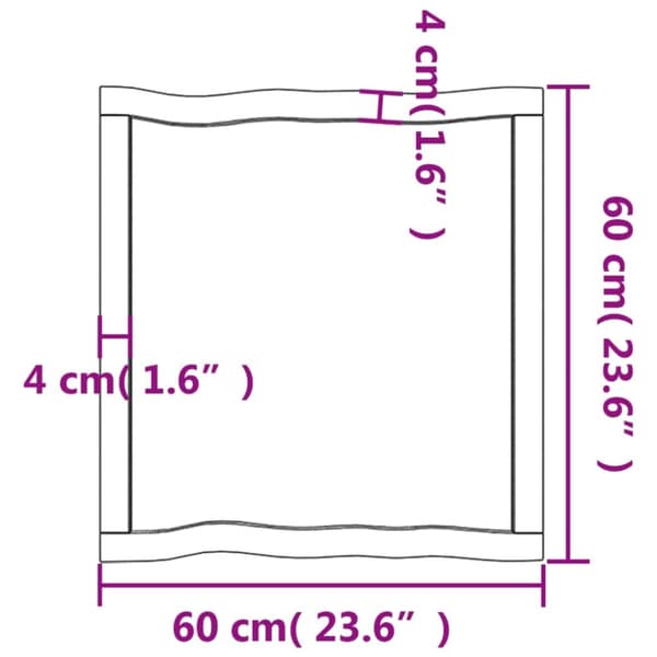 Bordplader - Living bordplade 60x60x(2-4)cm naturlig kant ubehandlet massivt træ