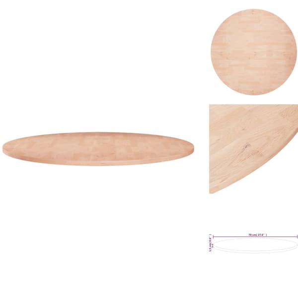 Bordplader - Living rund bordplade Ø70x1,5 cm ubehandlet massivt egetræ