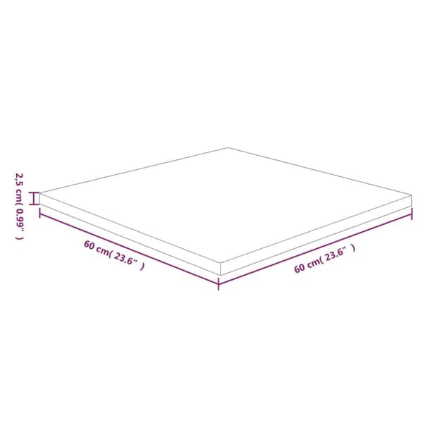 Bordplader - Living firkantet bordplade 60x60x2,5 cm behandlet massivt eg mørkebrun