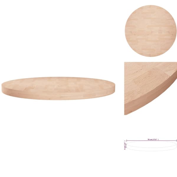 Bordplader - Living rund bordplade Ø70x4 cm ubehandlet massivt egetræ