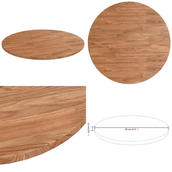 Rund bordplade Ø80x1,5 cm behandlet massivt egetræ lysebrun - Bordplade - Bordplader - Home & Living