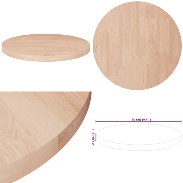 Pyöreä pöytälevy Ø50x2,5 cm käsittelemätön täysi tammi - Pöytälevy - Pöytälevyt - Home & Living