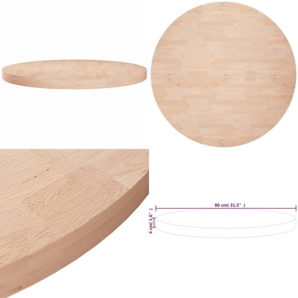 Pyöreä pöytälevy Ø80x4 cm käsittelemätön täysi tammi - Pöytälevy - Pöytälevyt - Home & Living