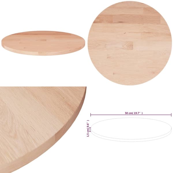 Rund bordplade Ø50x1,5 cm ubehandlet massivt egetræ - Bordplade - Bordplader - Home & Living