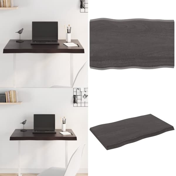Bordplade 80x50x(2-4) cm naturlig kant behandlet træ mørkebrun - Bordplade - Bordplader - Home & Living