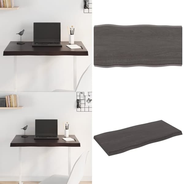 Bordplade 80x40x(2-4) cm naturlig kant behandlet træ mørkebrun - Bordplade - Bordplader - Home & Living
