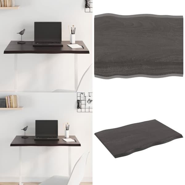 Bordplade 80x60x2 cm naturlig kant behandlet egetræ mørkebrun - Bordplade - Bordplader - Home & Living