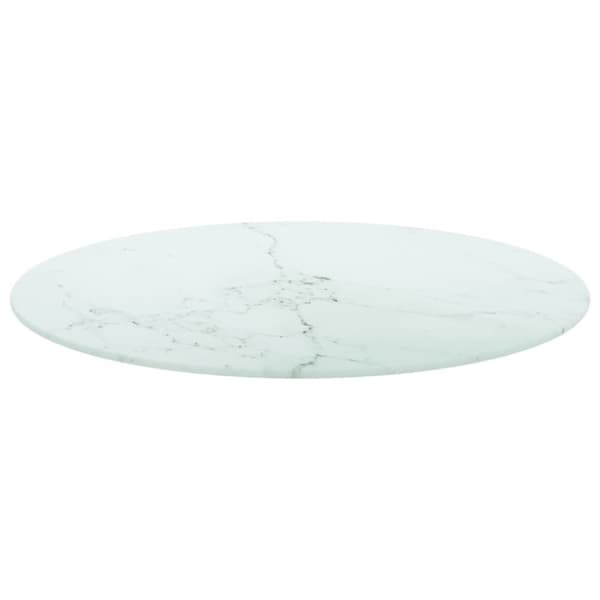 bordplade Ø70x0,8 cm hærdet glas med marmordesign hvid