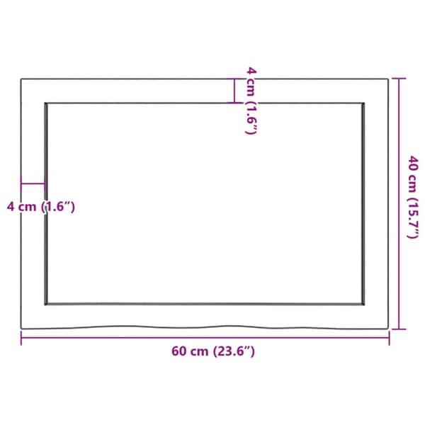 bordplade til badeværelse 60x40x(2-4) cm massivt træ ubehandlet