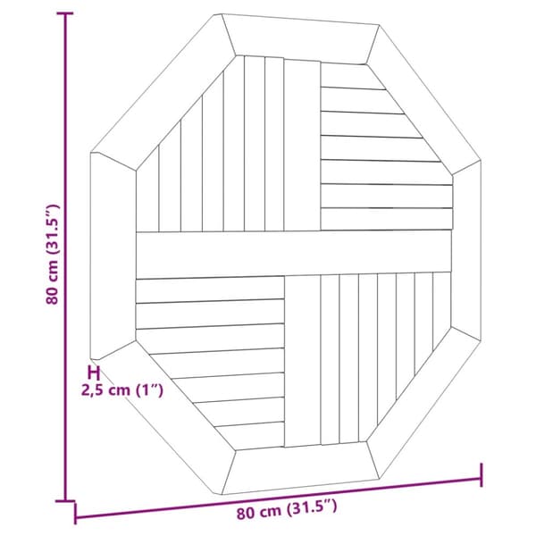 Pöytälevy 80x80x2,5 cm kahdeksankulmio täysi tiikki