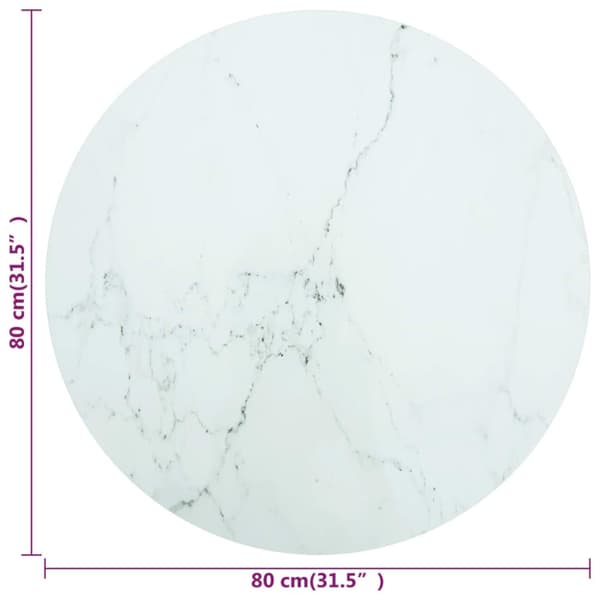 bordplade Ø80x1 cm hærdet glas med marmordesign hvid