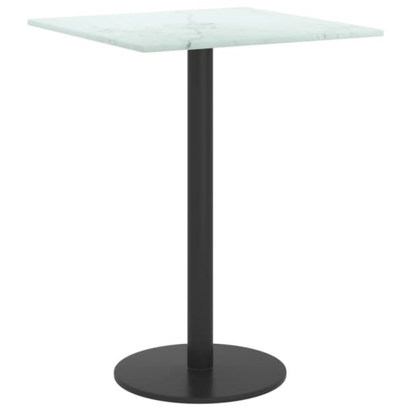 Bordsskiva vit 30x30 cm 6 mm härdat glas med marmortextur