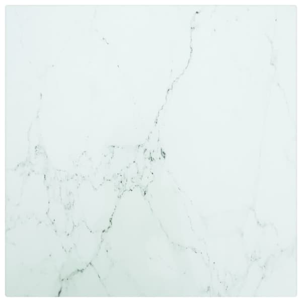 Bordsskiva vit 30x30 cm 6 mm härdat glas med marmortextur