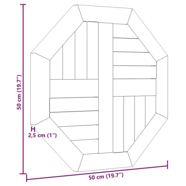 bordplade 50x50x2,5 cm ottekantet massivt teaktræ