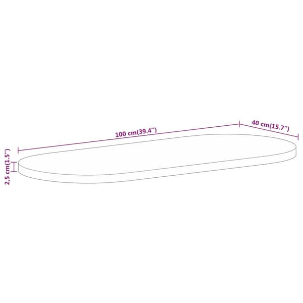 Pöytälevy 100x40x2,5 cm ovaali täysi karkea mangopuu