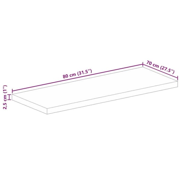 vidaXL Bordplate 80x70x2,5 cm rektangulær heltre akasie