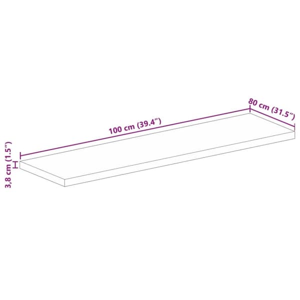 vidaXL Pöytälevy 100x80x3,8 cm suorakaide kierrätetty täyspuu