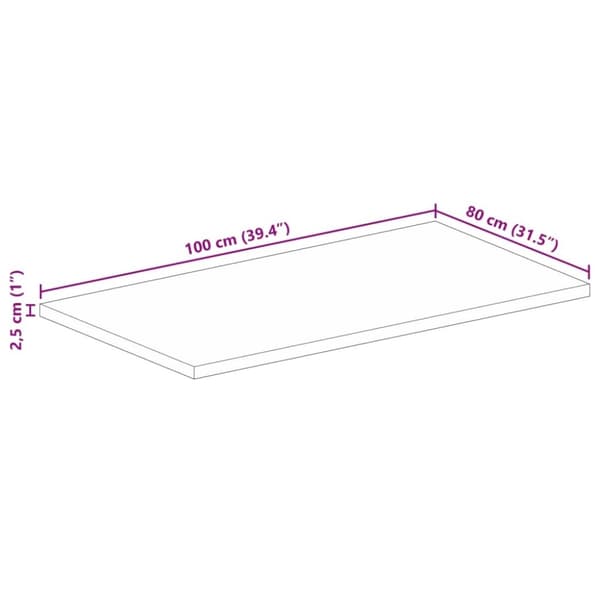 vidaXL Bordplate 100x80x2,5 cm rektangulær gjenvunnet heltre