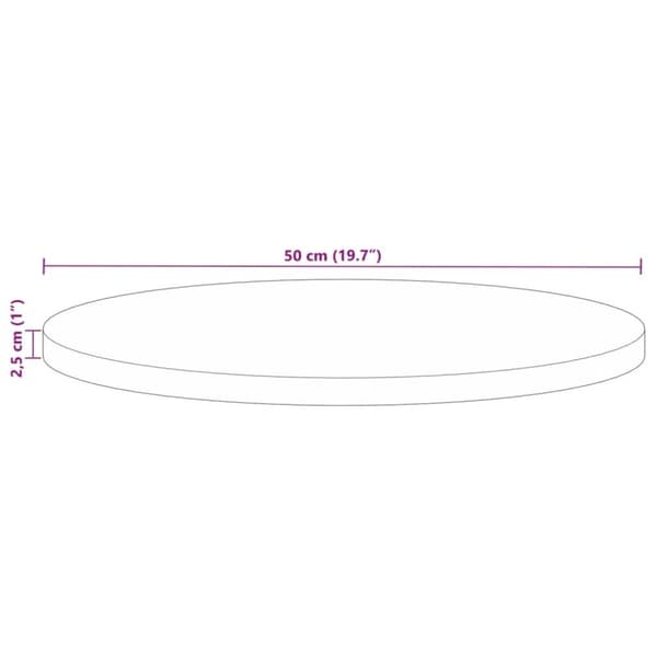 vidaXL Bordplate Ø 50x2,5 cm rund gjenvunnet heltre