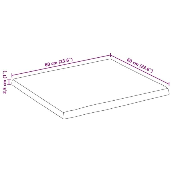 vidaXL Bordsskiva 60x60x2,5 cm levande kant massivt mangoträ