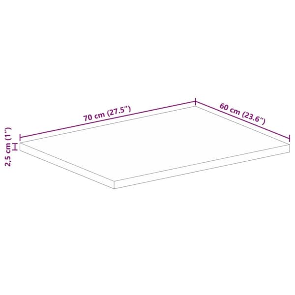 vidaXL Bordplate 70x60x2,5 cm rektangulær gjenvunnet heltre
