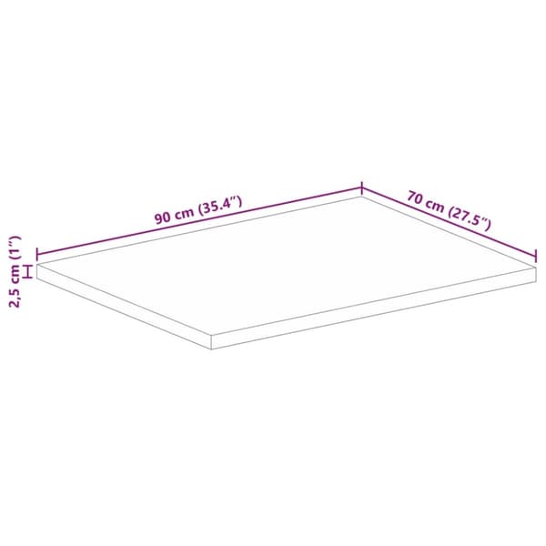 vidaXL Bordplate 90x70x2,5 cm rektangulær gjenvunnet heltre
