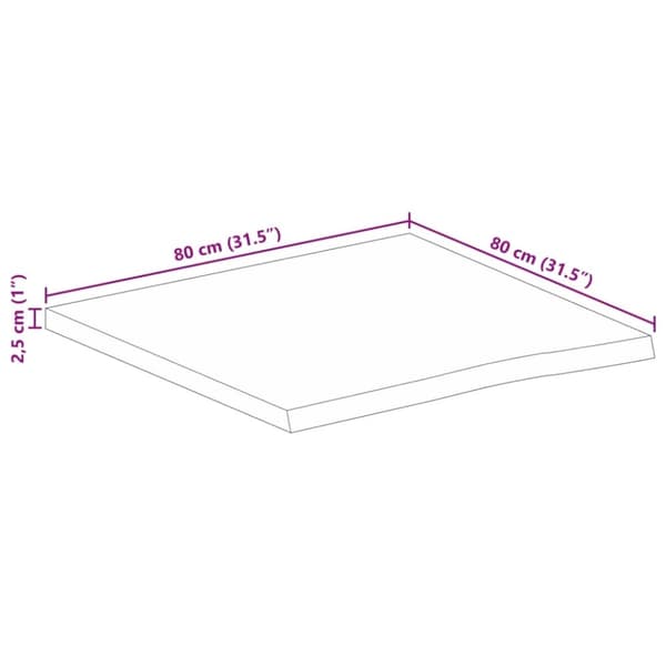 vidaXL Bordplate 80x80x2,5 cm naturlig kant grovt heltre mangotre