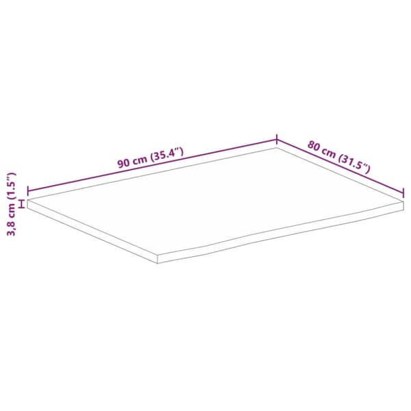 vidaXL bordplade 90x80x3,8cm naturlig kant massivt ru mangotræ