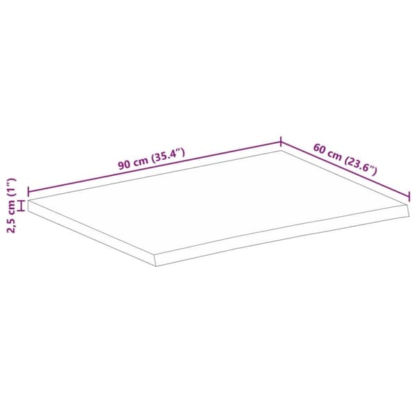 vidaXL Bordplate 90x60x2,5 cm naturlig kant grovt heltre mangotre