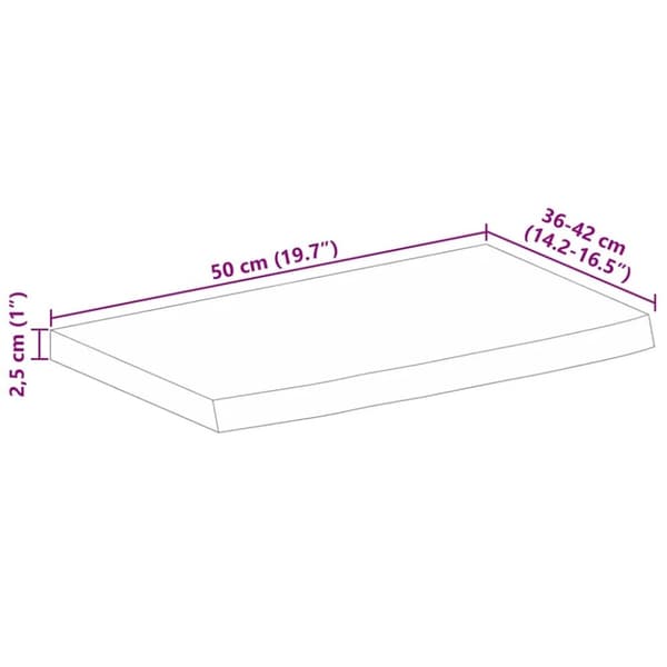 vidaXL Bordplate 50x40x2,5 cm naturlig kant grovt heltre mangotre