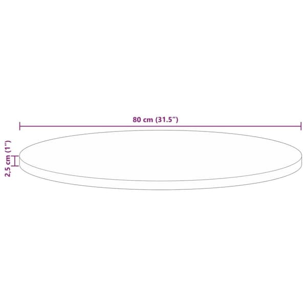 vidaXL Bordplate Ø 80x2,5 cm rund gjenvunnet heltre