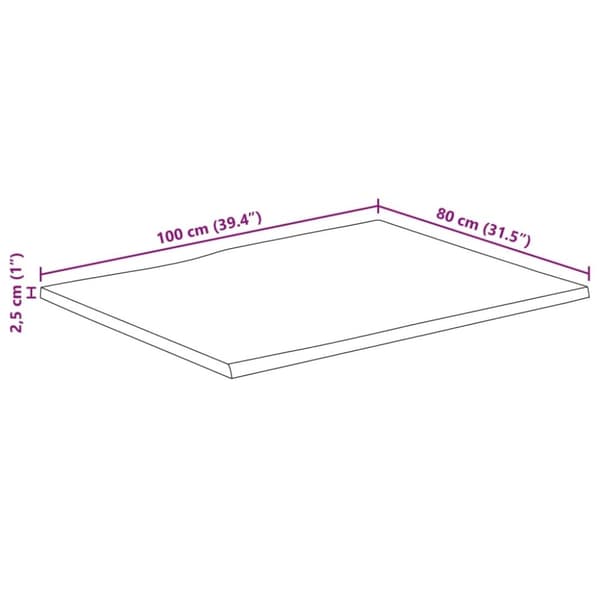 vidaXL Bordplate 100x80x2,5 cm naturlig kant heltre mango