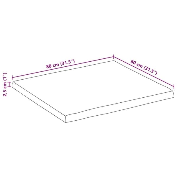 vidaXL Bordplate 80x80x2,5 cm firkantet heltre akasie naturlig kant