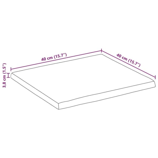 vidaXL bordplade 40x40x3,8 cm naturlig kant massivt ru mangotræ