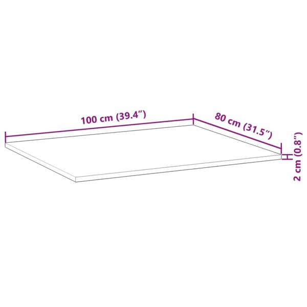 vidaXL Bordplate rektangulær 100x80x2 cm heltre akasie