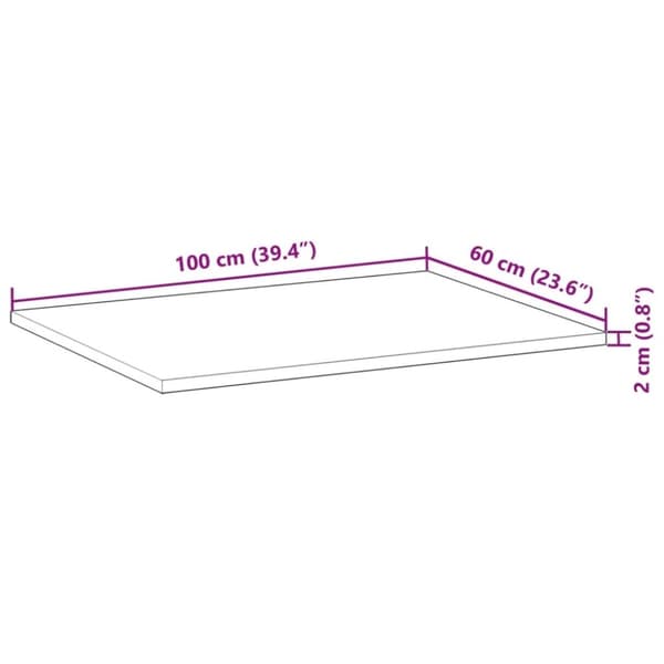 vidaXL Bordplate rektangulær 100x60x2 cm heltre akasie